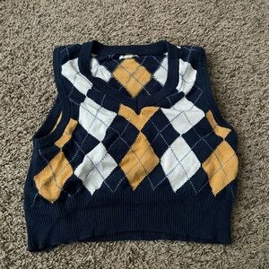 american eagle size L navy and yellow cropped sweater vest good condition